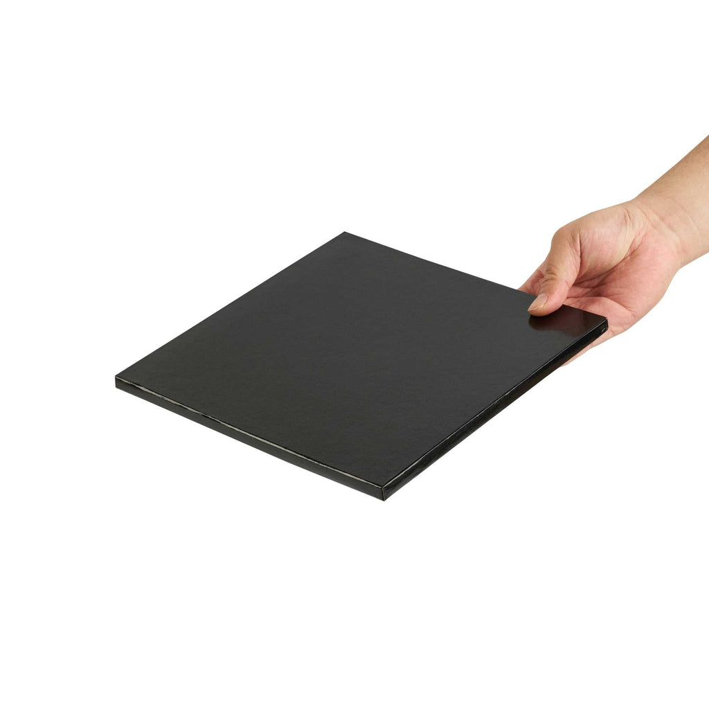 Pastry Tek Square Black Cardboard Cake Drum Board - Covered Edge - 10" x 10" x 1/2" - 1 count box