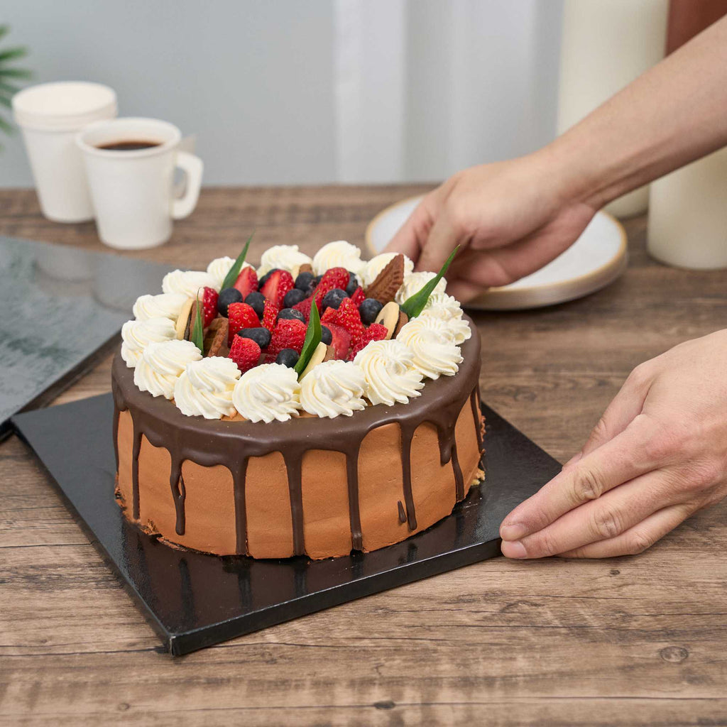 Pastry Tek Square Black Cardboard Cake Drum Board - Covered Edge - 10" x 10" x 1/2" - 1 count box