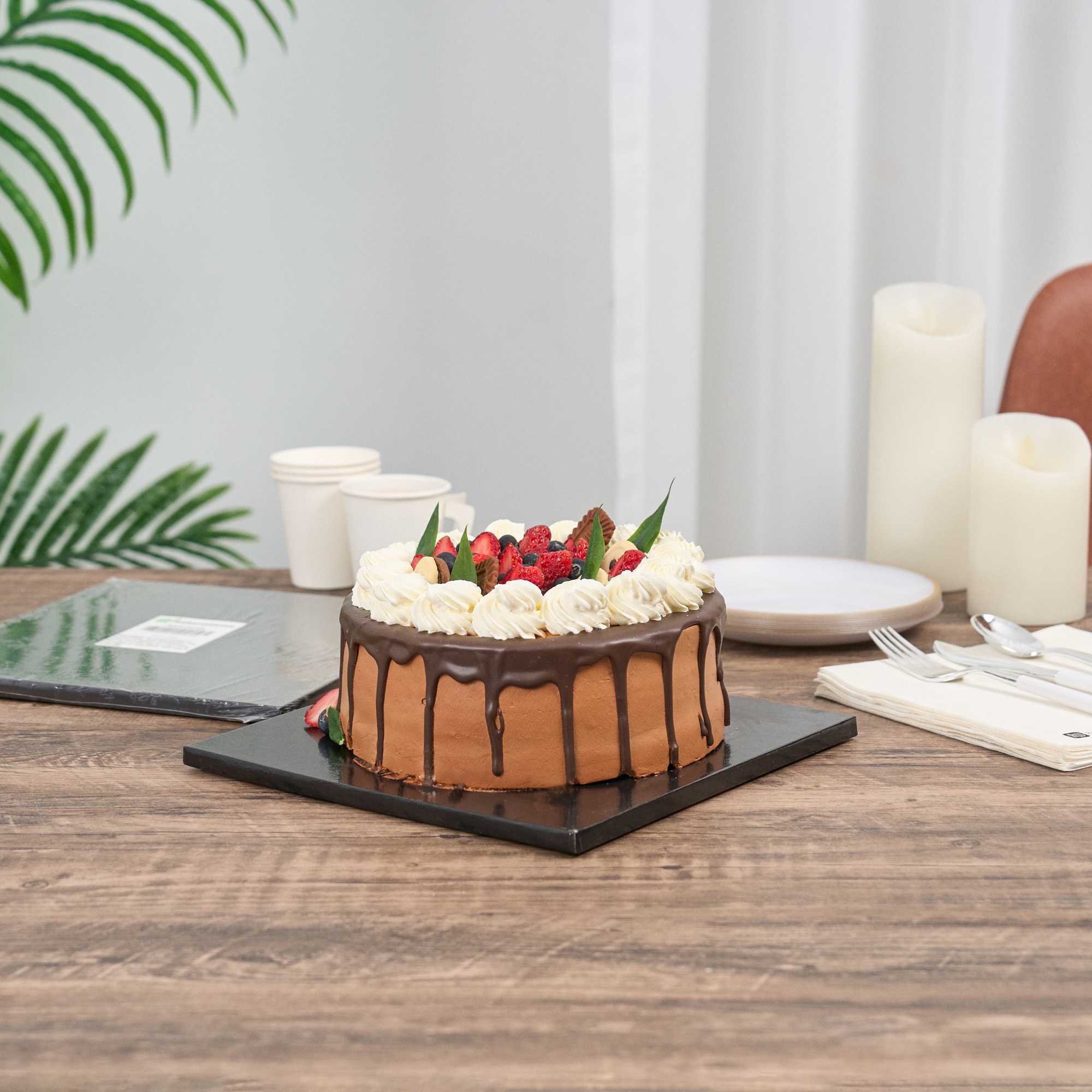 Pastry Tek Square Black Cardboard Cake Drum Board - Covered Edge - 10" x 10" x 1/2" - 1 count box