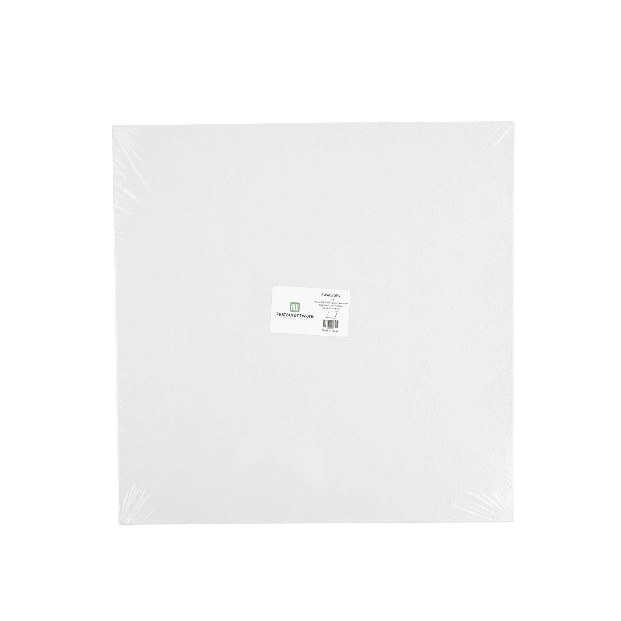 Pastry Tek Square White Cardboard Cake Drum Board - Covered Edge - 10" x 10" x 1/2" - 1 count box