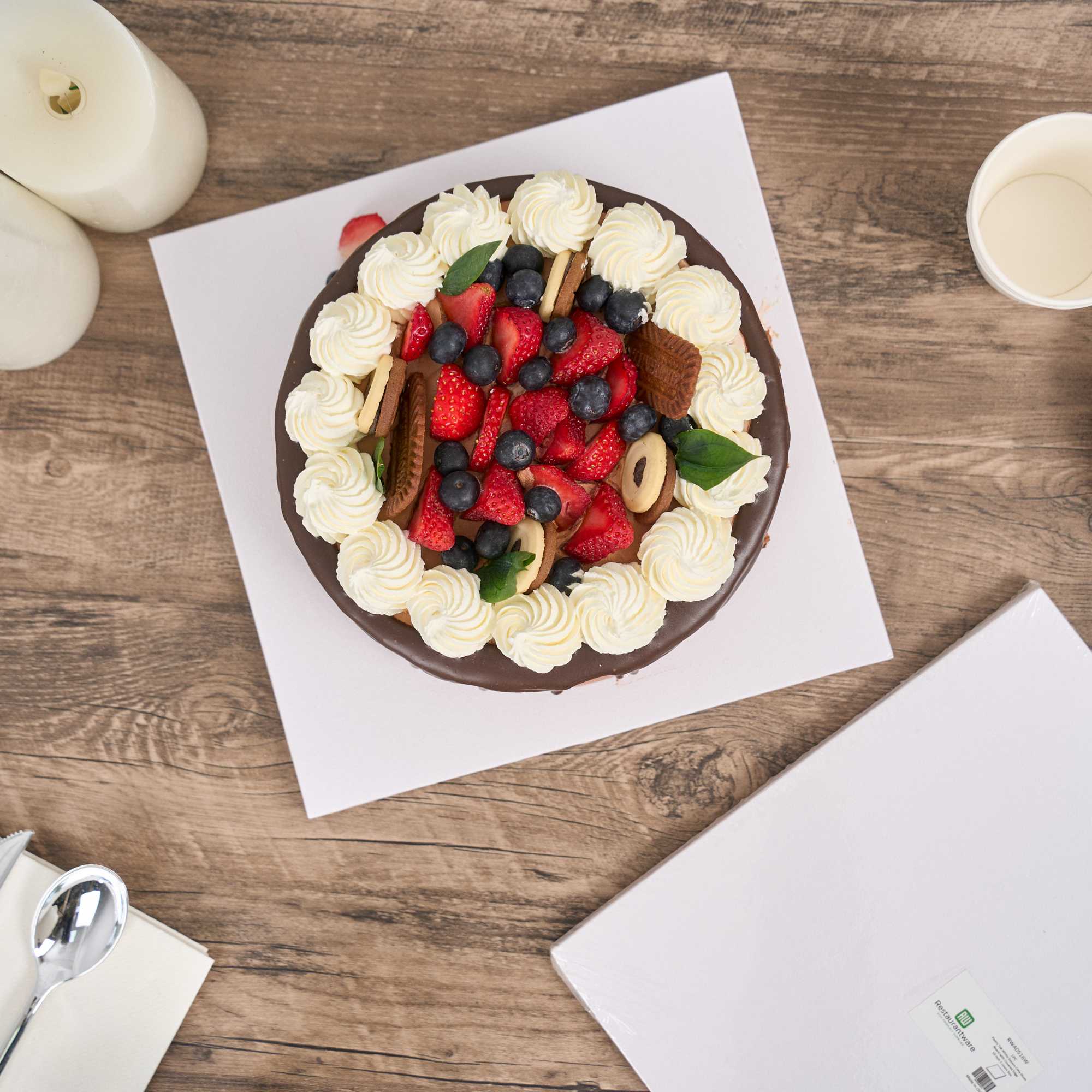 Pastry Tek Square White Cardboard Cake Drum Board - Covered Edge - 10" x 10" x 1/2" - 1 count box