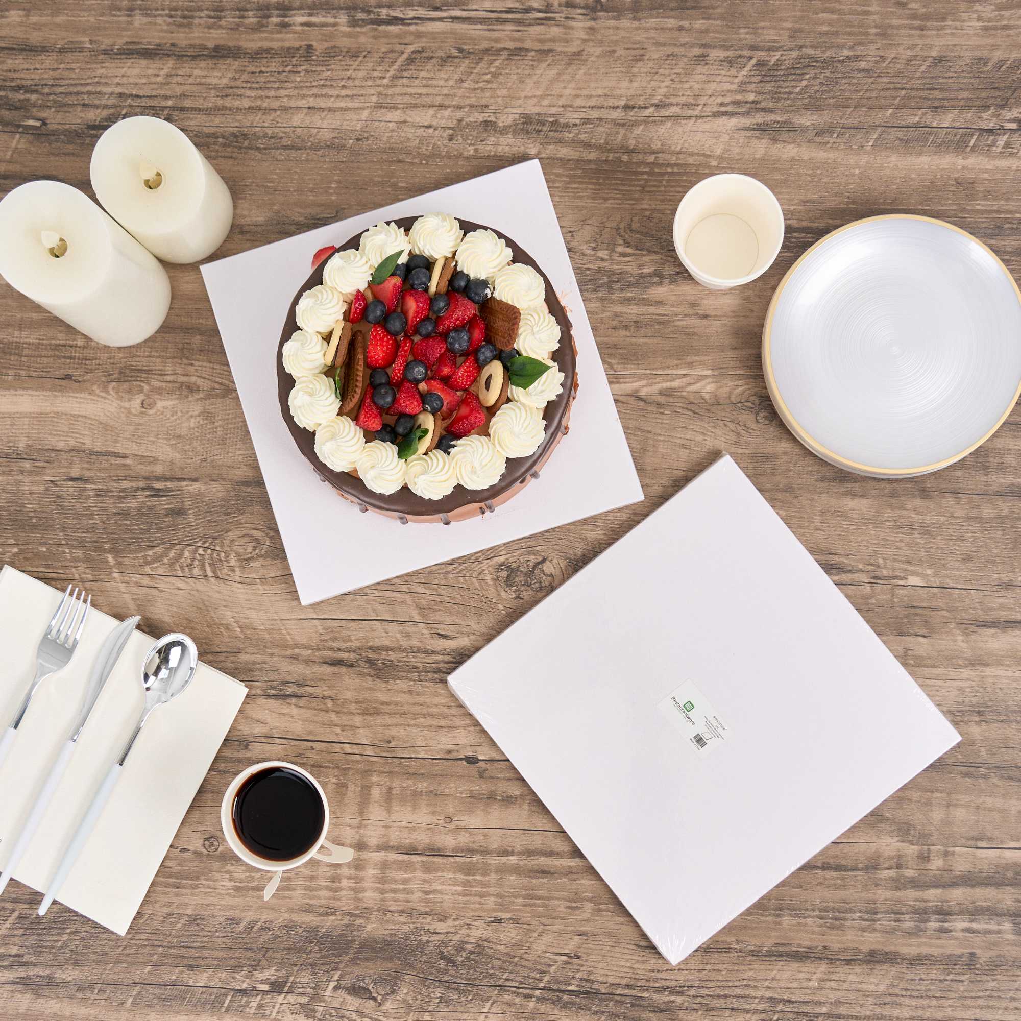 Pastry Tek Square White Cardboard Cake Drum Board - Covered Edge - 10" x 10" x 1/2" - 1 count box