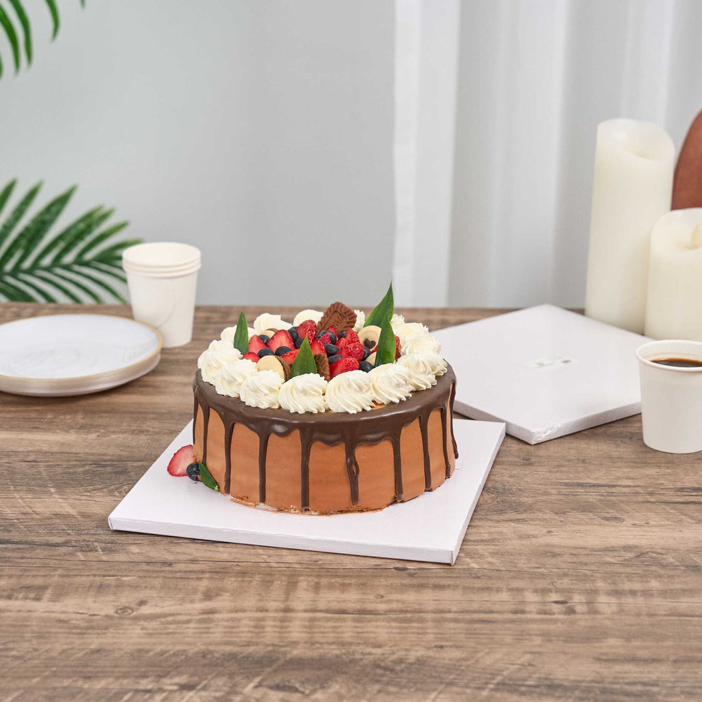 Pastry Tek Square White Cardboard Cake Drum Board - Covered Edge - 10" x 10" x 1/2" - 1 count box