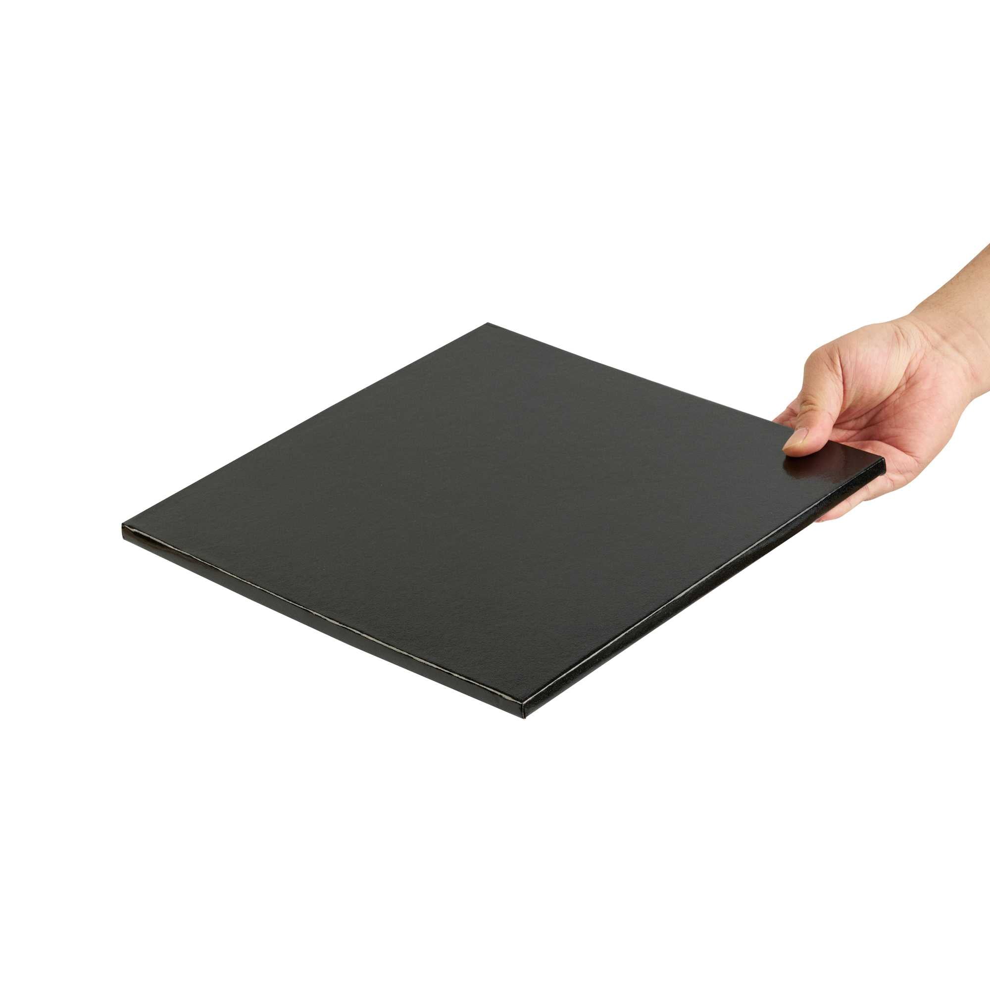 Pastry Tek Square Black Cardboard Cake Drum Board - Covered Edge - 12" x 12" x 1/2" - 1 count box