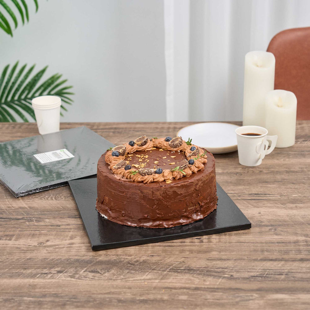 Pastry Tek Square Black Cardboard Cake Drum Board - Covered Edge - 12" x 12" x 1/2" - 1 count box