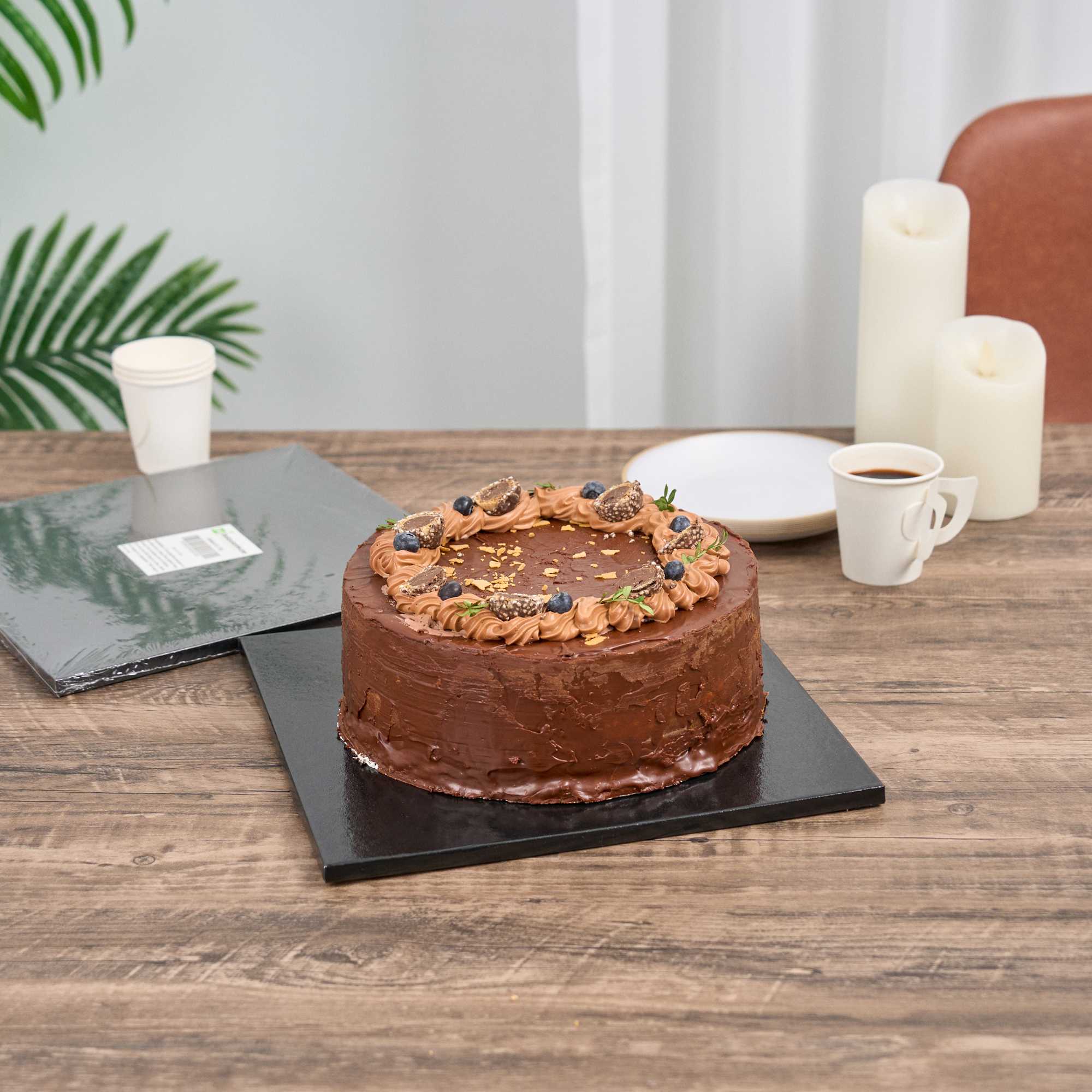Pastry Tek Square Black Cardboard Cake Drum Board - Covered Edge - 12" x 12" x 1/2" - 1 count box