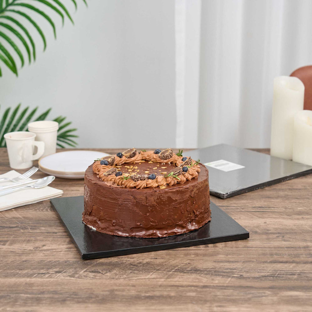 Pastry Tek Square Black Cardboard Cake Drum Board - Covered Edge - 12" x 12" x 1/2" - 1 count box