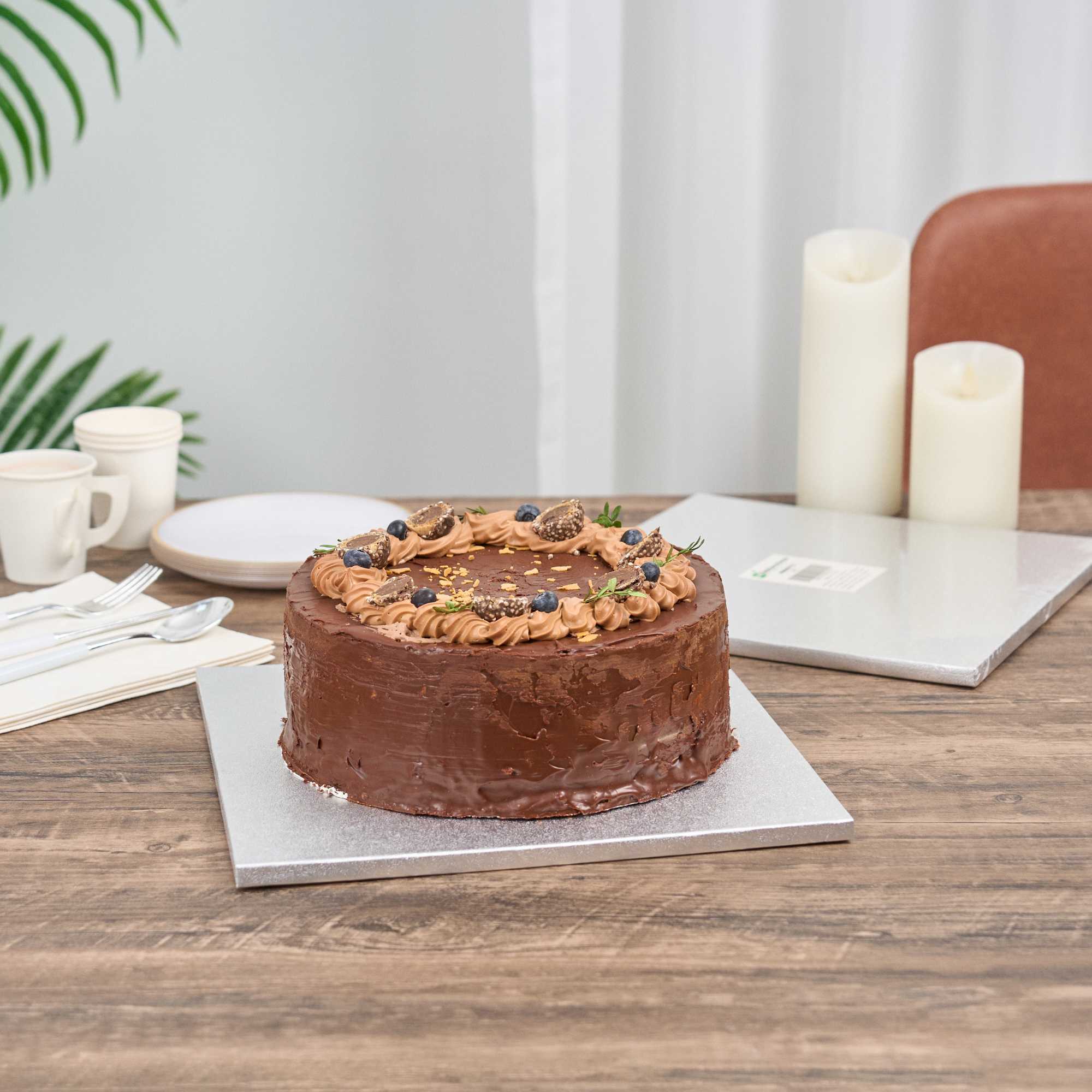 Pastry Tek Square Metallic Silver Cardboard Cake Drum Board - Covered Edge - 12" x 12" x 1/2" - 1 count box