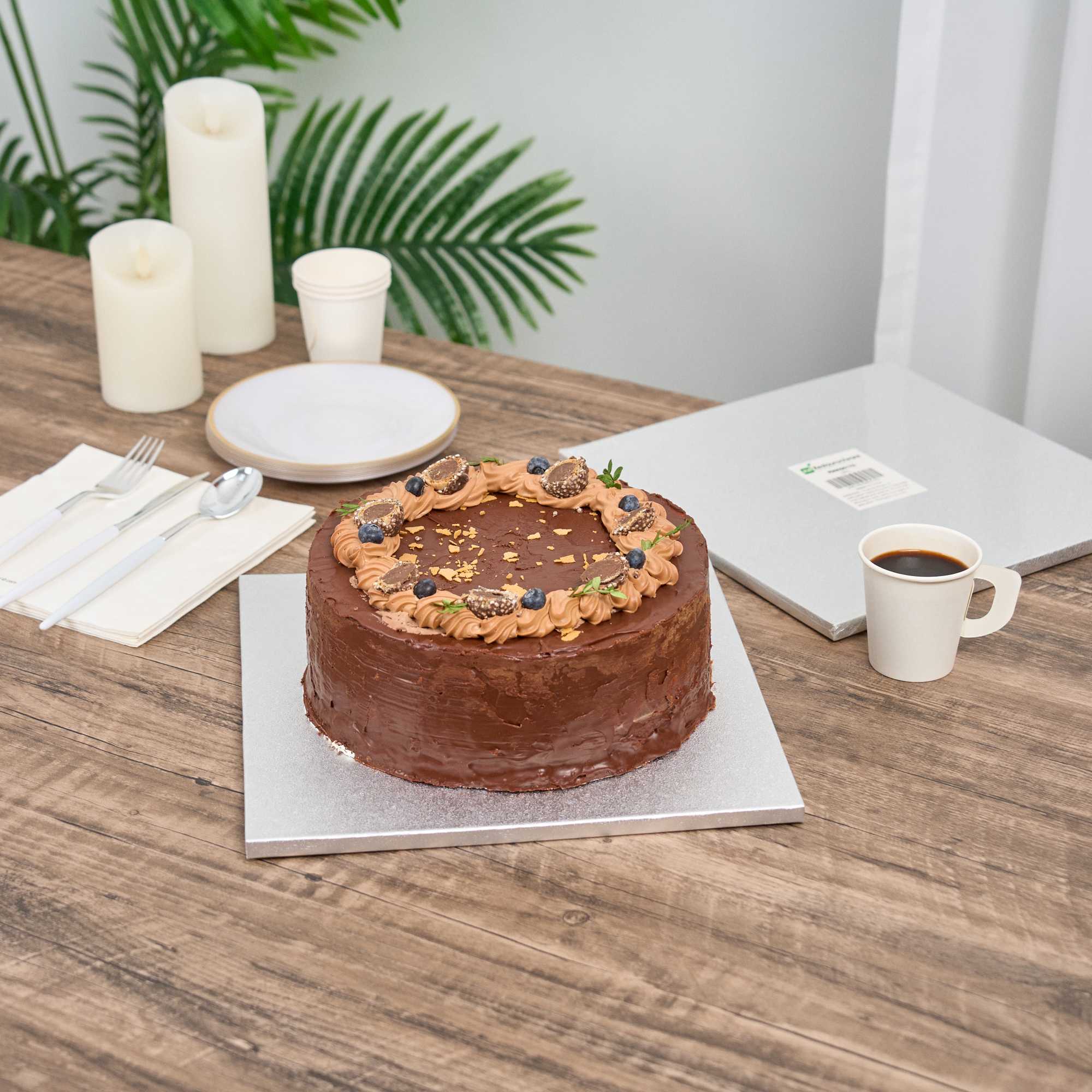 Pastry Tek Square Metallic Silver Cardboard Cake Drum Board - Covered Edge - 12" x 12" x 1/2" - 1 count box