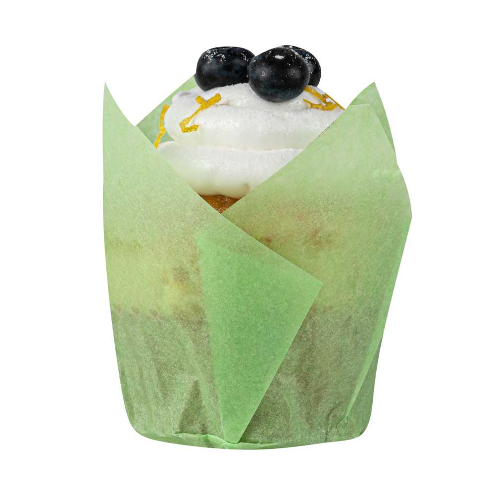 Panificio 4 oz Green Paper Tulip Baking Cup - Greaseproof - 3 1/2" x 3 1/2" x 3 1/2" - 200 count box