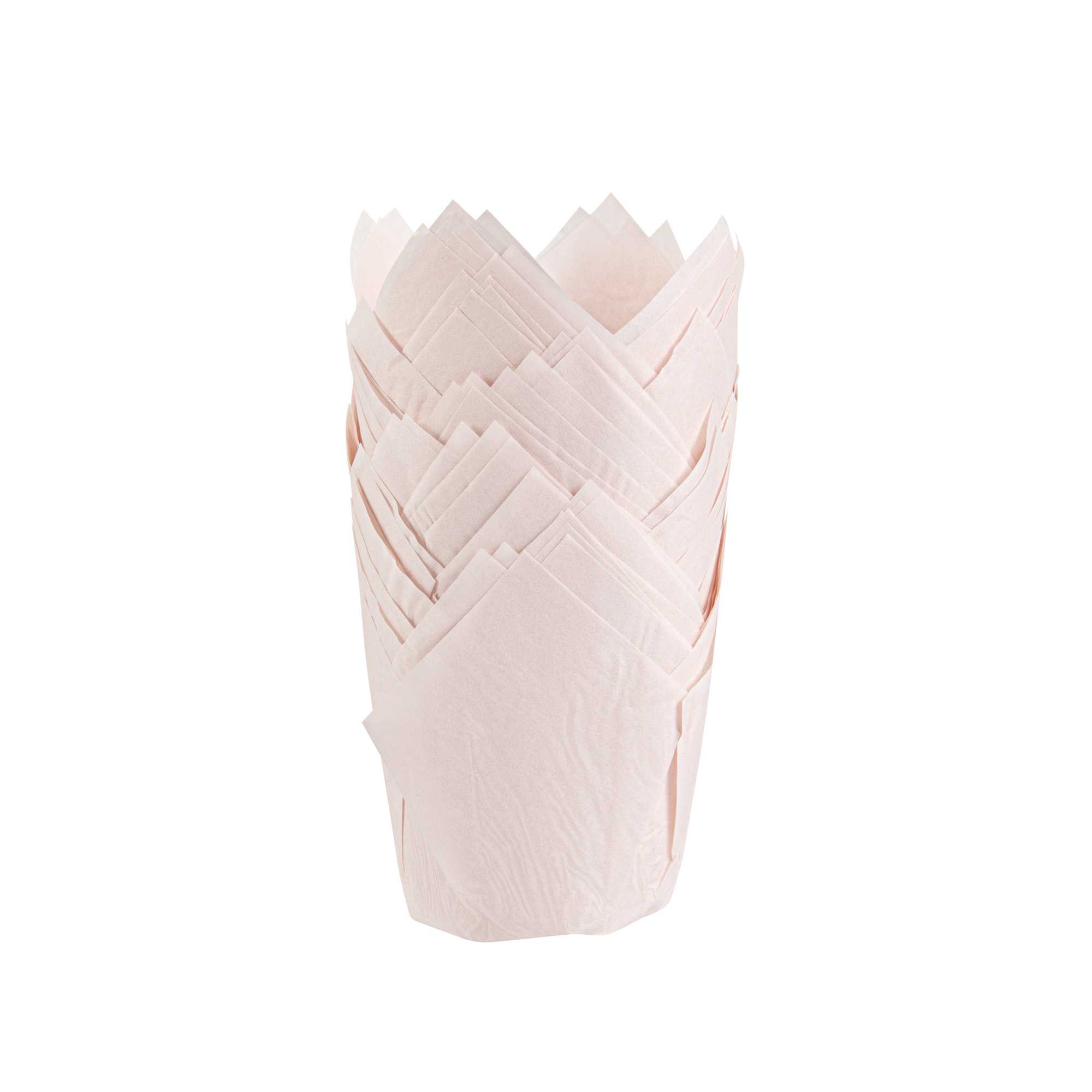 Panificio 4 oz Pink Paper Tulip Baking Cup - Greaseproof - 3 1/2" x 3 1/2" x 3 1/2" - 200 count box