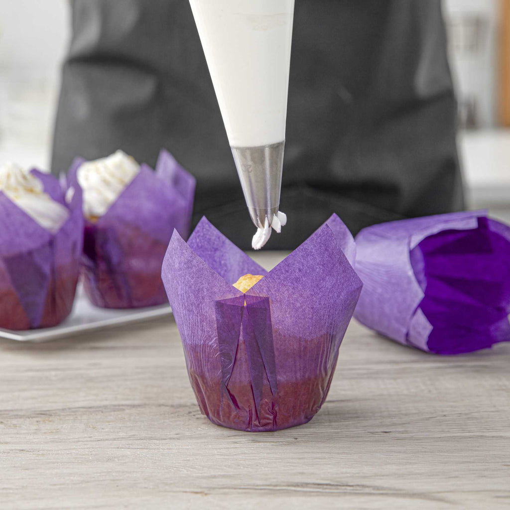 Panificio 4 oz Violet Paper Tulip Baking Cup - Greaseproof - 3 1/2" x 3 1/2" x 3 1/2" - 200 count box