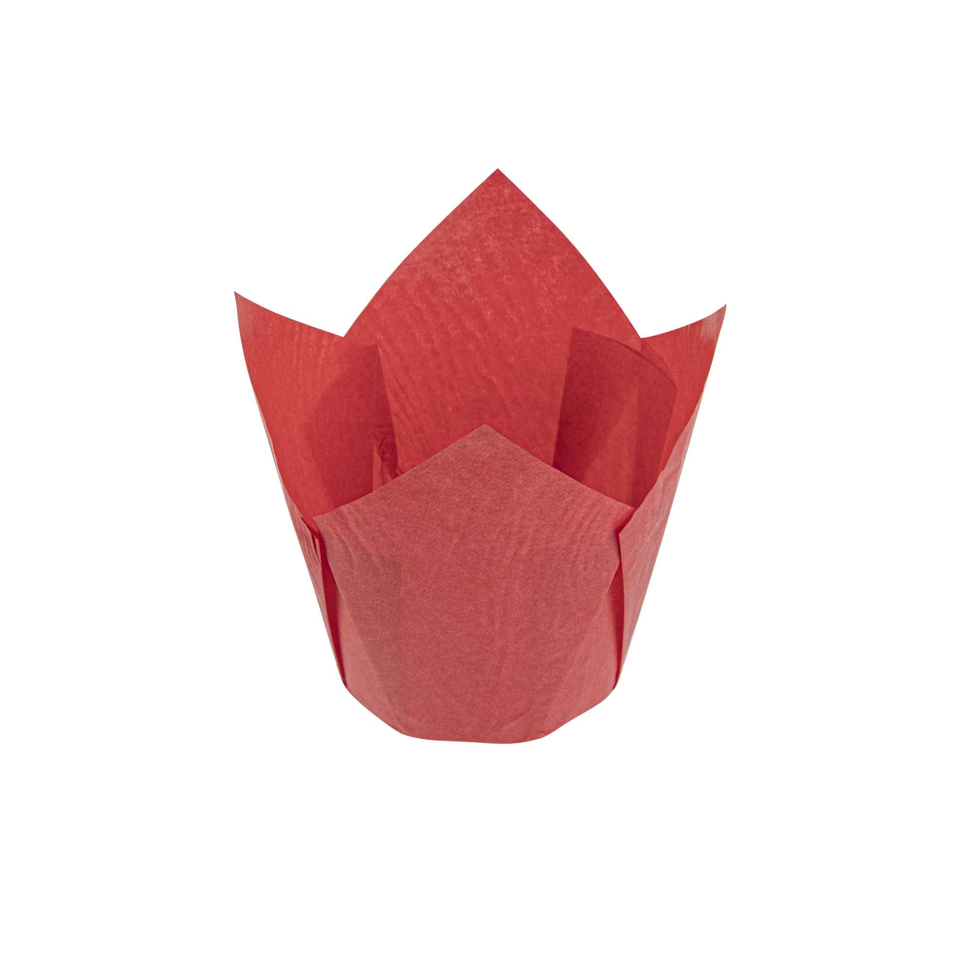Panificio 4 oz Red Paper Tulip Baking Cup - Greaseproof - 3 1/2" x 3 1/2" x 3 1/2" - 200 count box