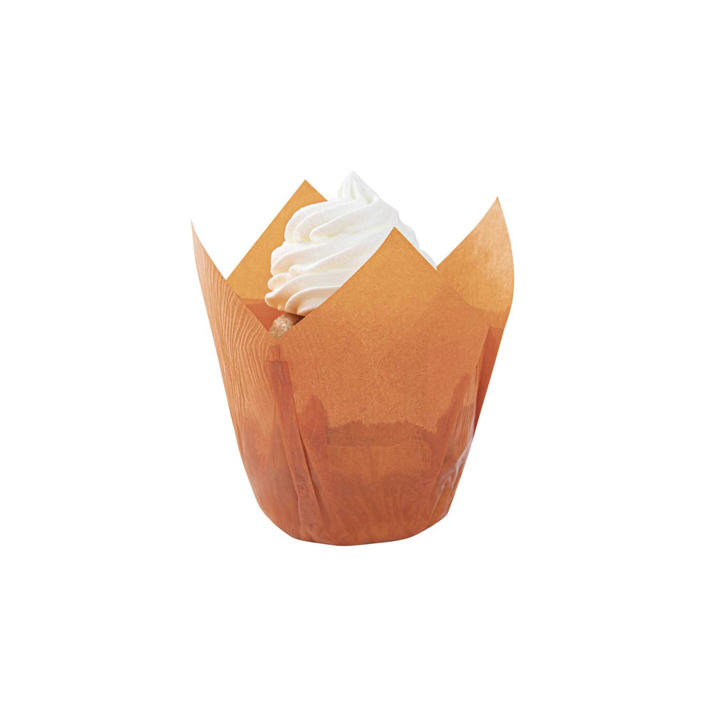 Panificio 4 oz Orange Paper Tulip Baking Cup - Greaseproof - 3 1/2" x 3 1/2" x 3 1/2" - 200 count box