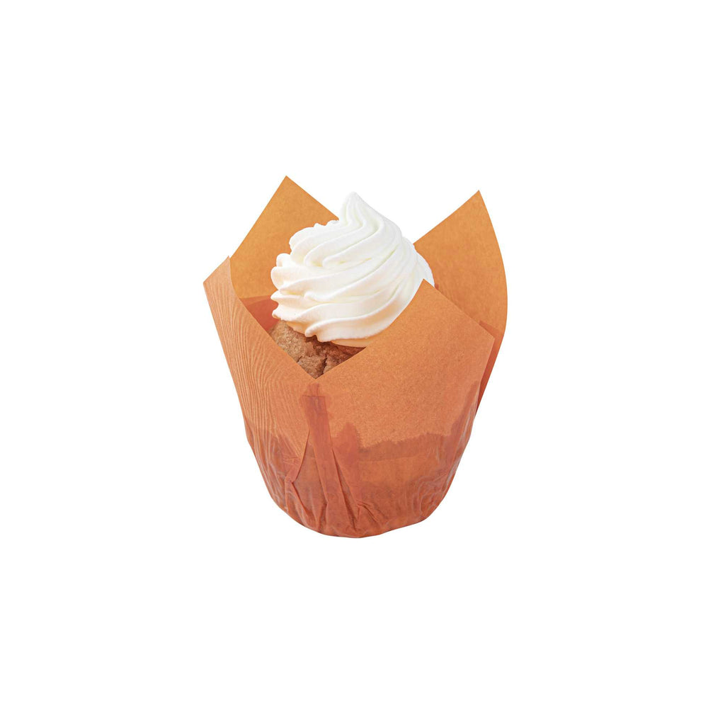 Panificio 4 oz Orange Paper Tulip Baking Cup - Greaseproof - 3 1/2" x 3 1/2" x 3 1/2" - 200 count box