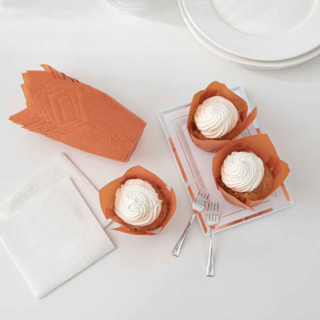 Panificio 4 oz Orange Paper Tulip Baking Cup - Greaseproof - 3 1/2" x 3 1/2" x 3 1/2" - 200 count box