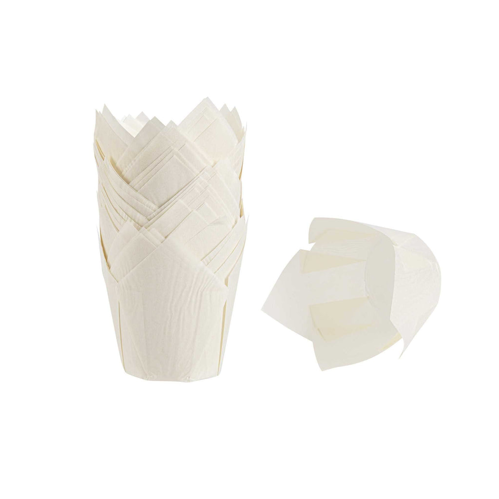 Panificio 4 oz White Paper Tulip Baking Cup - Greaseproof - 3 1/2" x 3 1/2" x 3 1/2" - 200 count box