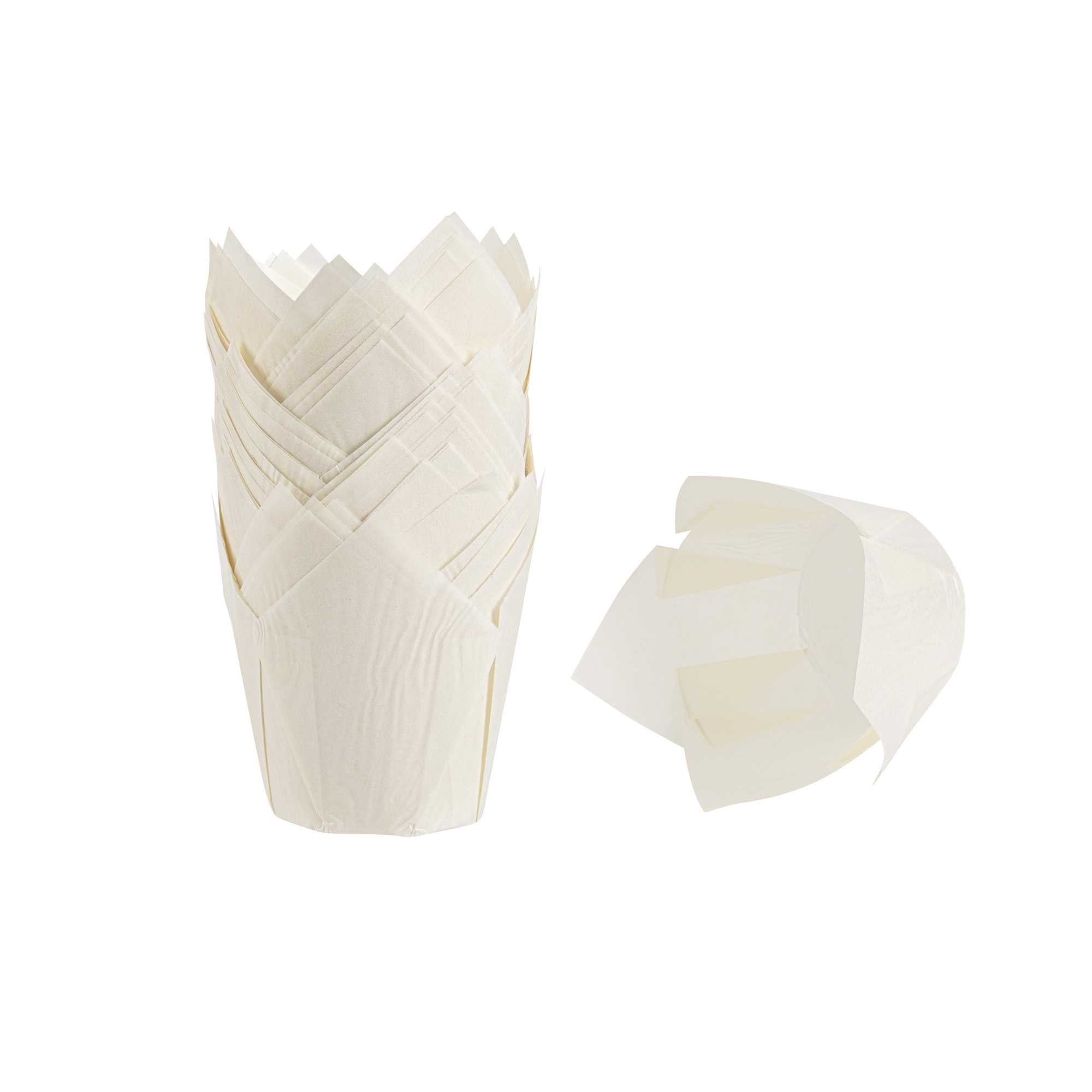 Panificio 4 oz White Paper Tulip Baking Cup - Greaseproof - 3 1/2" x 3 1/2" x 3 1/2" - 200 count box