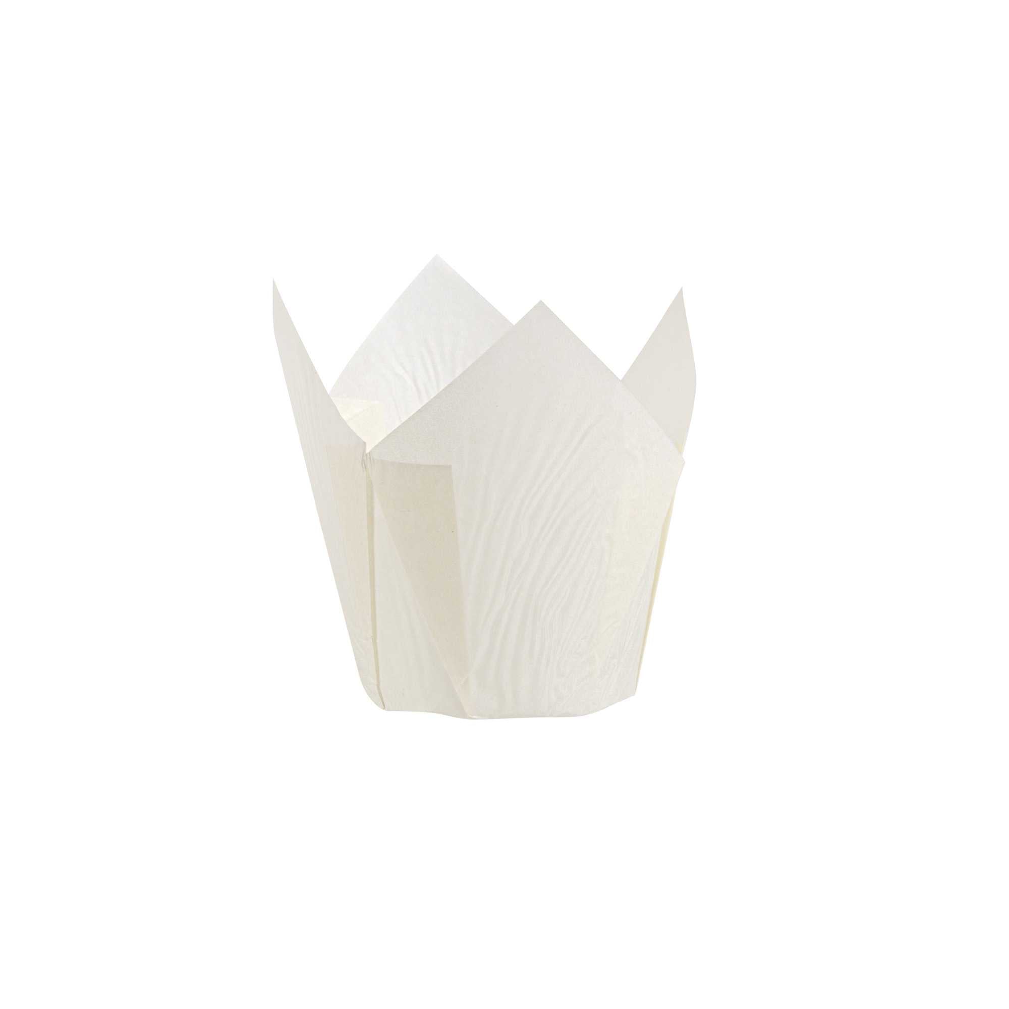 Panificio 4 oz White Paper Tulip Baking Cup - Greaseproof - 3 1/2" x 3 1/2" x 3 1/2" - 200 count box