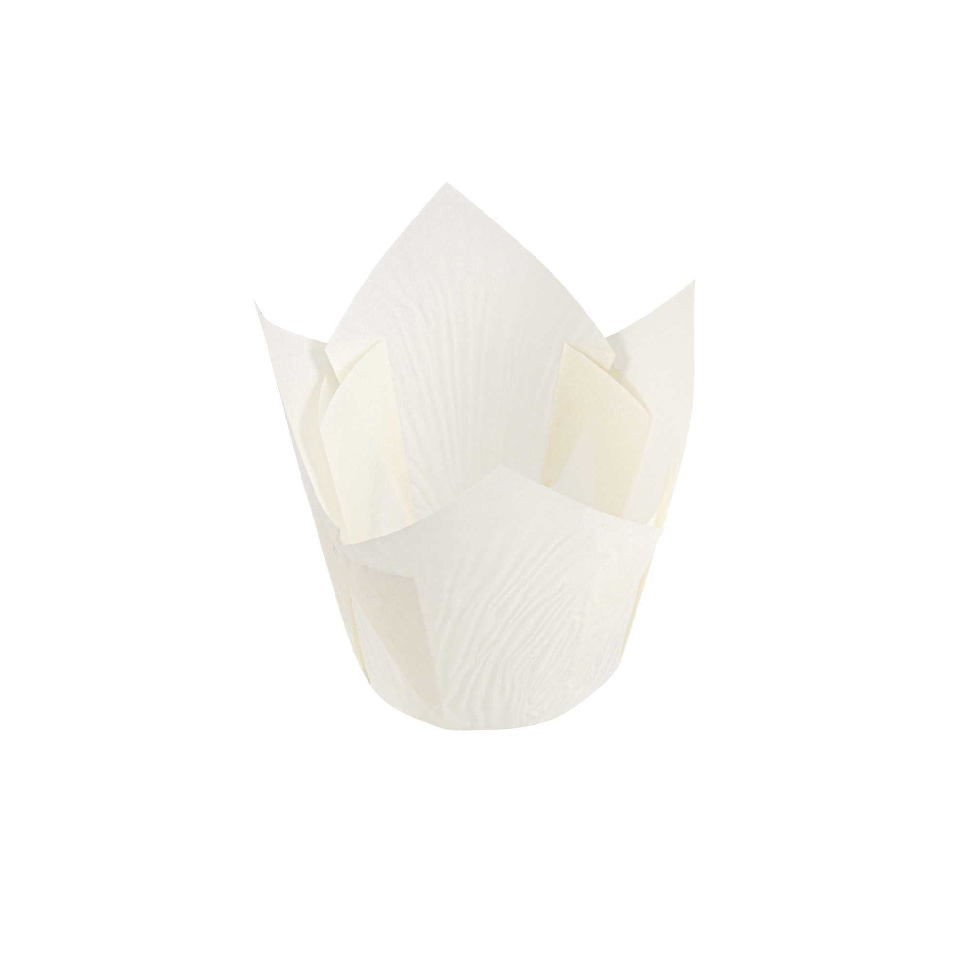 Panificio 4 oz White Paper Tulip Baking Cup - Greaseproof - 3 1/2" x 3 1/2" x 3 1/2" - 200 count box