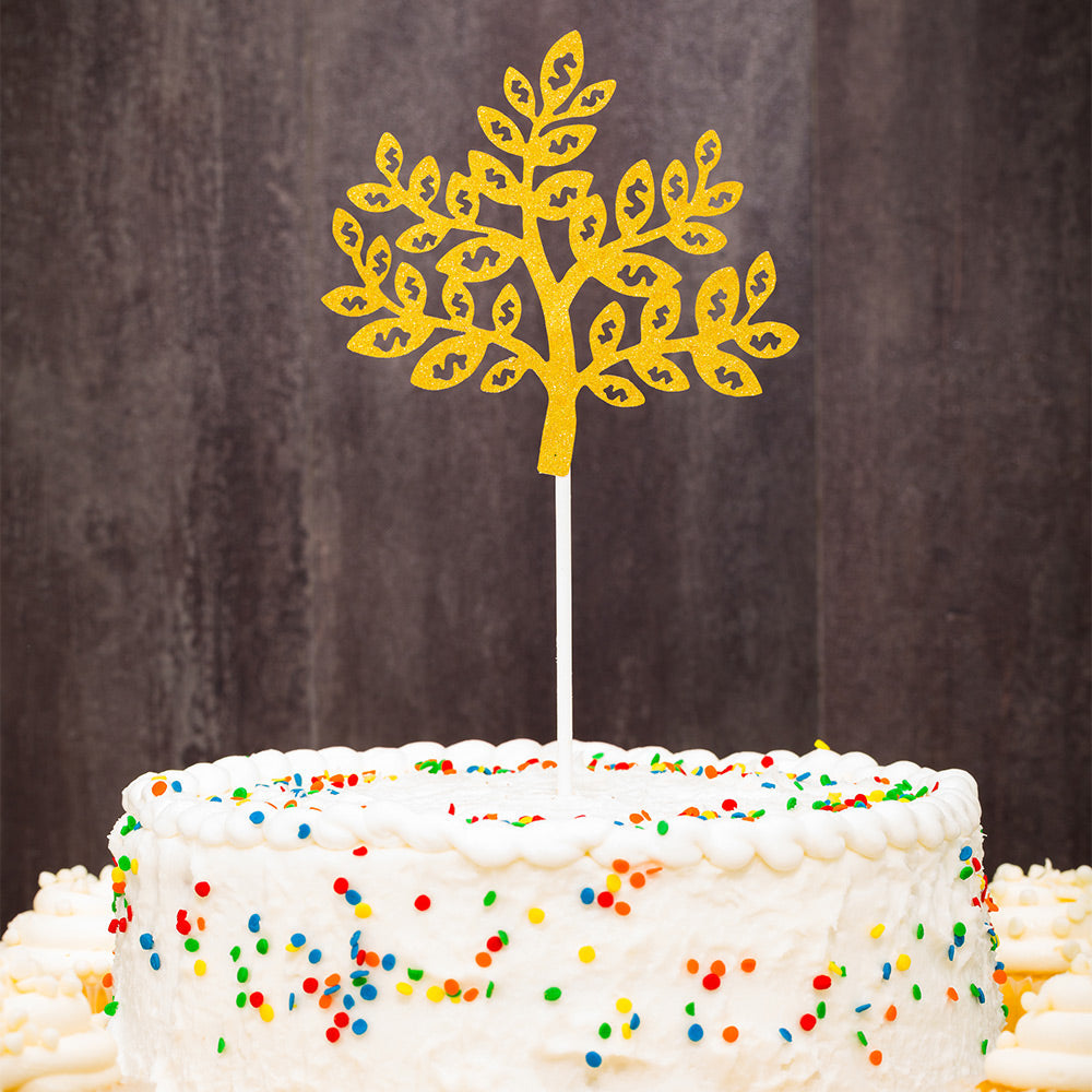 Top Cake Gold Paper Money Tree Cake Topper - Glitter - 7" x 4 1/2" - 10 count box