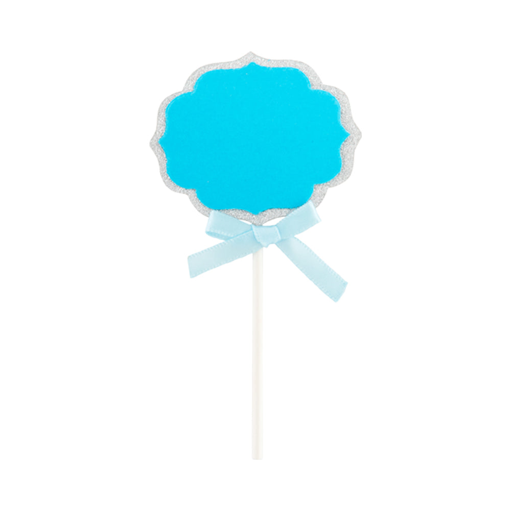 Top Cake Blue Paper DIY Personalized Cake Topper - Bow, Silver Glitter Rim - 4 1/2" x 2 1/2" - 10 count box