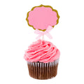 Top Cake Pink Paper DIY Personalized Cake Topper - Bow, Gold Glitter Rim - 4 1/2" x 2 1/2" - 100 count box