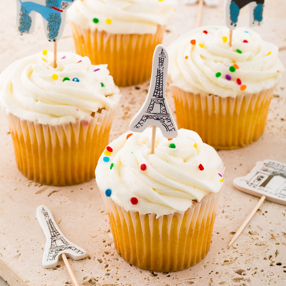 Top Cake Assorted Paper Paris Eiffel Tower Cake Topper - 3 1/4" x 1 1/4" - 24 pieces