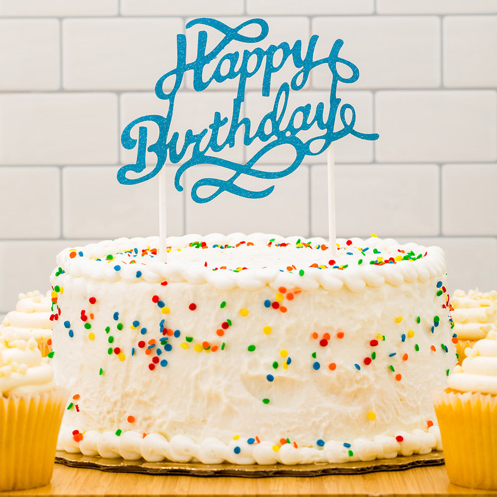 Top Cake Blue Paper Happy Birthday Cake Topper - Glitter - 6" x 6" - 100 count box