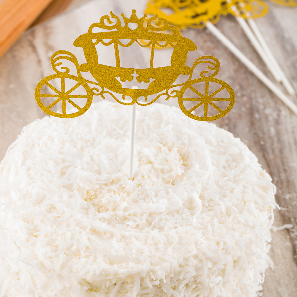 Top Cake Gold Paper Cinderella Carriage Cake Topper - Glitter - 8" x 3 3/4" - 100 count box