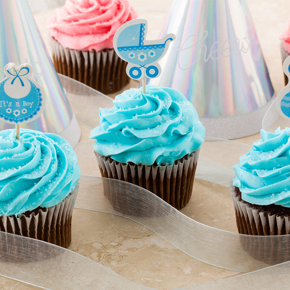 Top Cake Blue Paper Baby Shower Cake Topper - Boy - 3 1/2" x 1 1/2" - 24 pieces