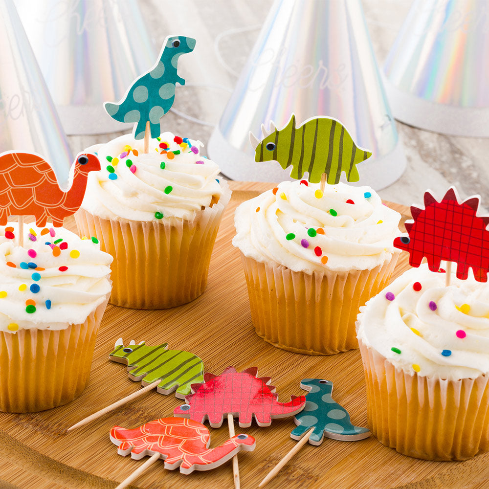 Top Cake Assorted Paper Dinosaur Cake Topper - 3 1/2" x 2" - 24 pieces