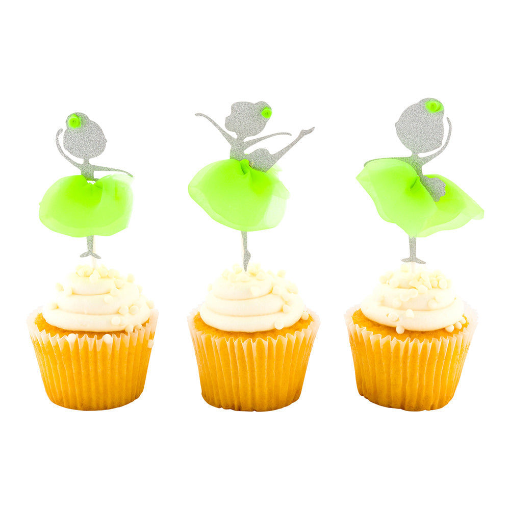 Top Cake Green Paper Ballerina Cake Topper - Glitter, Neon Green Tutu - 5" x 2 1/4" - 10 count box