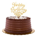 Top Cake Gold Acrylic Happy Birthday Cake Topper - Mirrored, Swirls - 6 1/2" x 5" - 1 count box