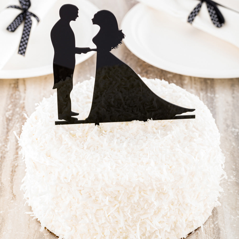 Top Cake Black Acrylic Silhouette Bride and Groom Cake Topper - 6 3/4" x 5" - 1 count box