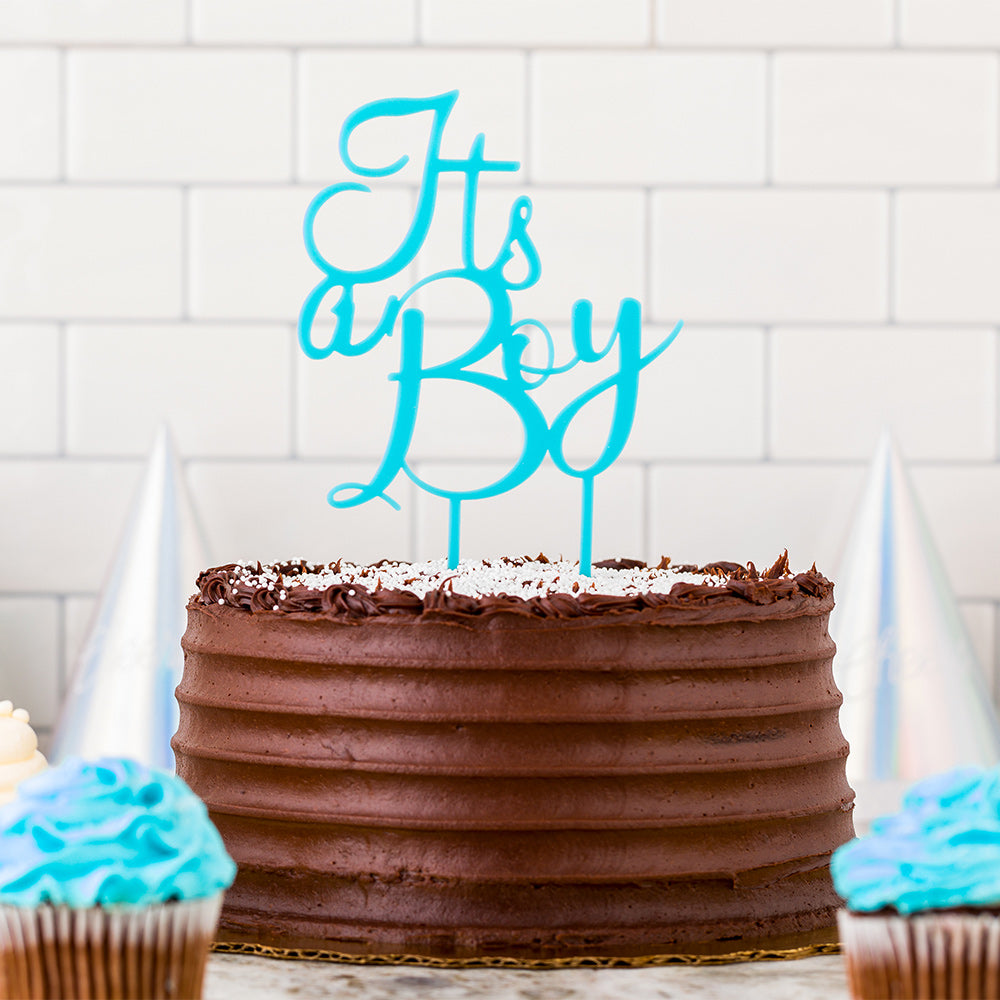 Top Cake Blue Acrylic Baby Shower Cake Topper - Its a Boy - 7" x 4" - 1 count box