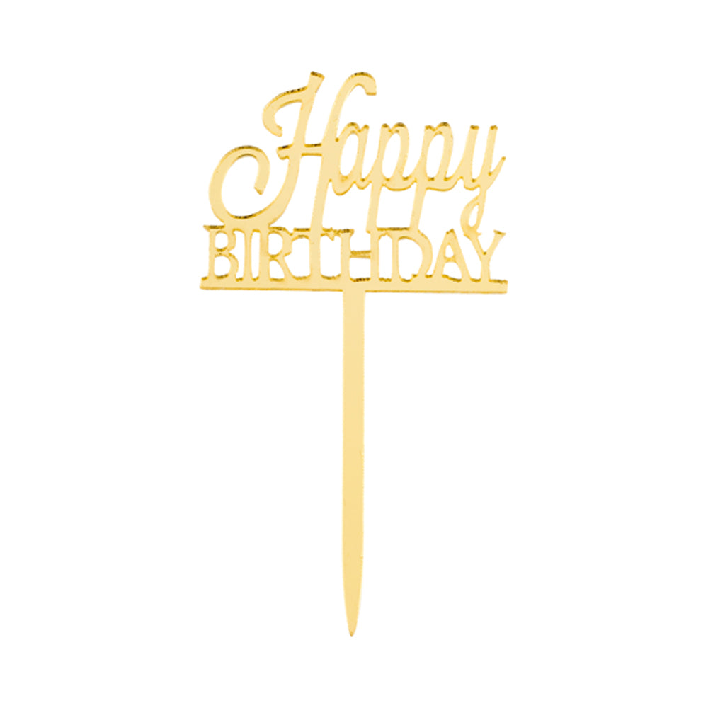 Top Cake Gold Acrylic Classic Happy Birthday Cake Topper - Mirrored - 3" x 1 1/2" - 10 count box