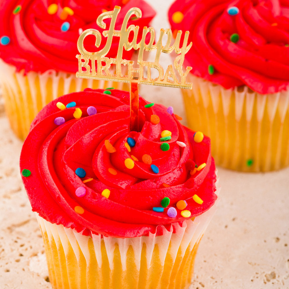 Top Cake Gold Acrylic Classic Happy Birthday Cake Topper - Mirrored - 3" x 1 1/2" - 100 count box