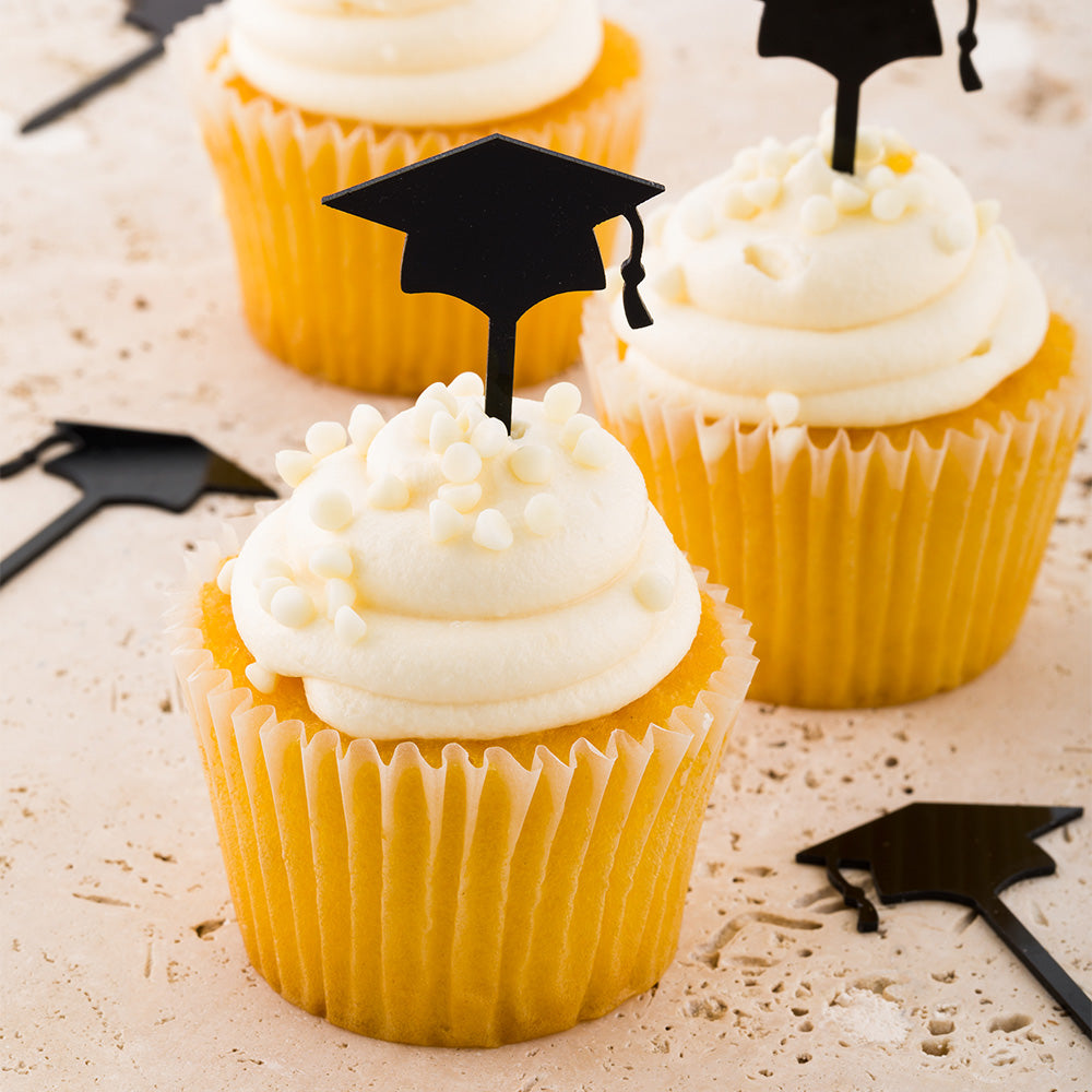 Top Cake Black Acrylic Graduation Cap Cake Topper - 3" x 1 1/2" - 10 count box