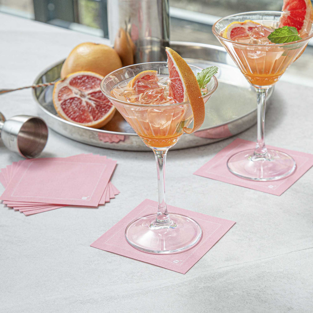 Luxenap Square Pink Cotton Cocktail Napkin - Organic, Disposable - 4 1/2" x 4 1/2" - 50 count box