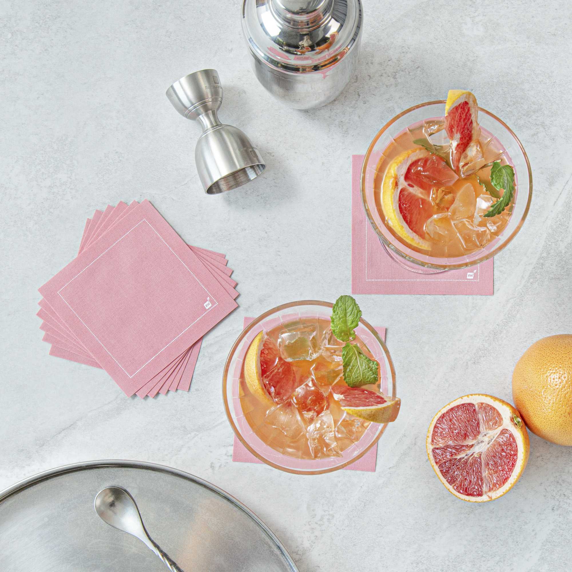 Luxenap Square Pink Cotton Cocktail Napkin - Organic, Disposable - 4 1/2" x 4 1/2" - 50 count box