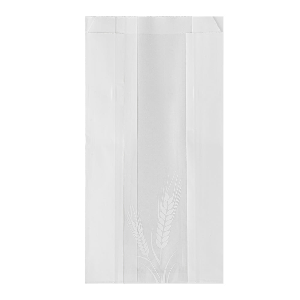 Bag Tek White Paper Bread Bag - Micro-Perforated, Greaseproof, Wheat Pattern - 5 3/4" x 2 3/4" x 11 1/2" - 100 count box