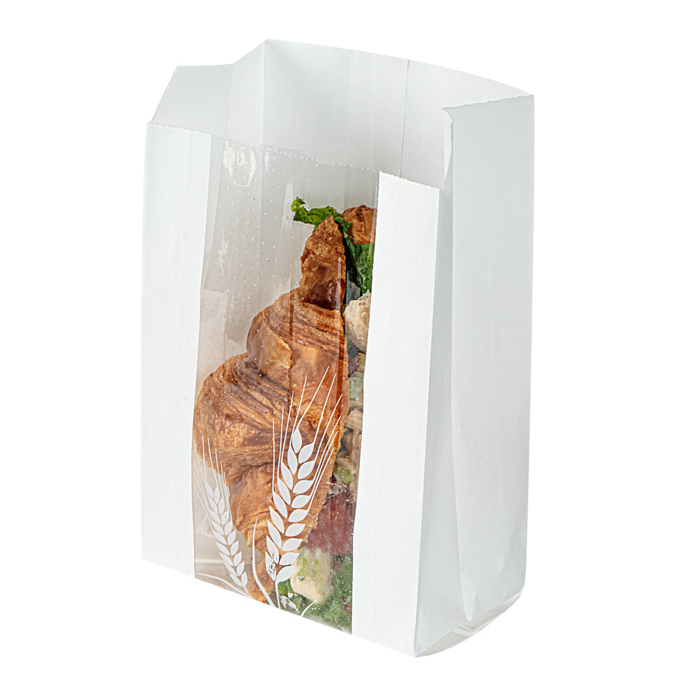 Bag Tek White Paper Bread Bag - Micro-Perforated, Greaseproof, Wheat Pattern - 4 3/4" x 2 3/4" x 8 1/2" - 100 count box