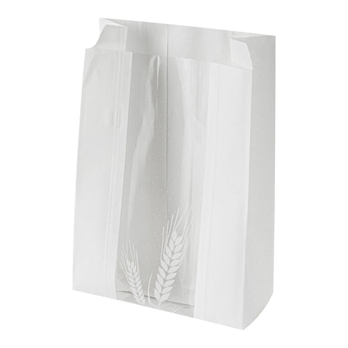 Bag Tek White Paper Bread Bag - Micro-Perforated, Greaseproof, Wheat Pattern - 6" x 2 3/4" x 10" - 100 count box