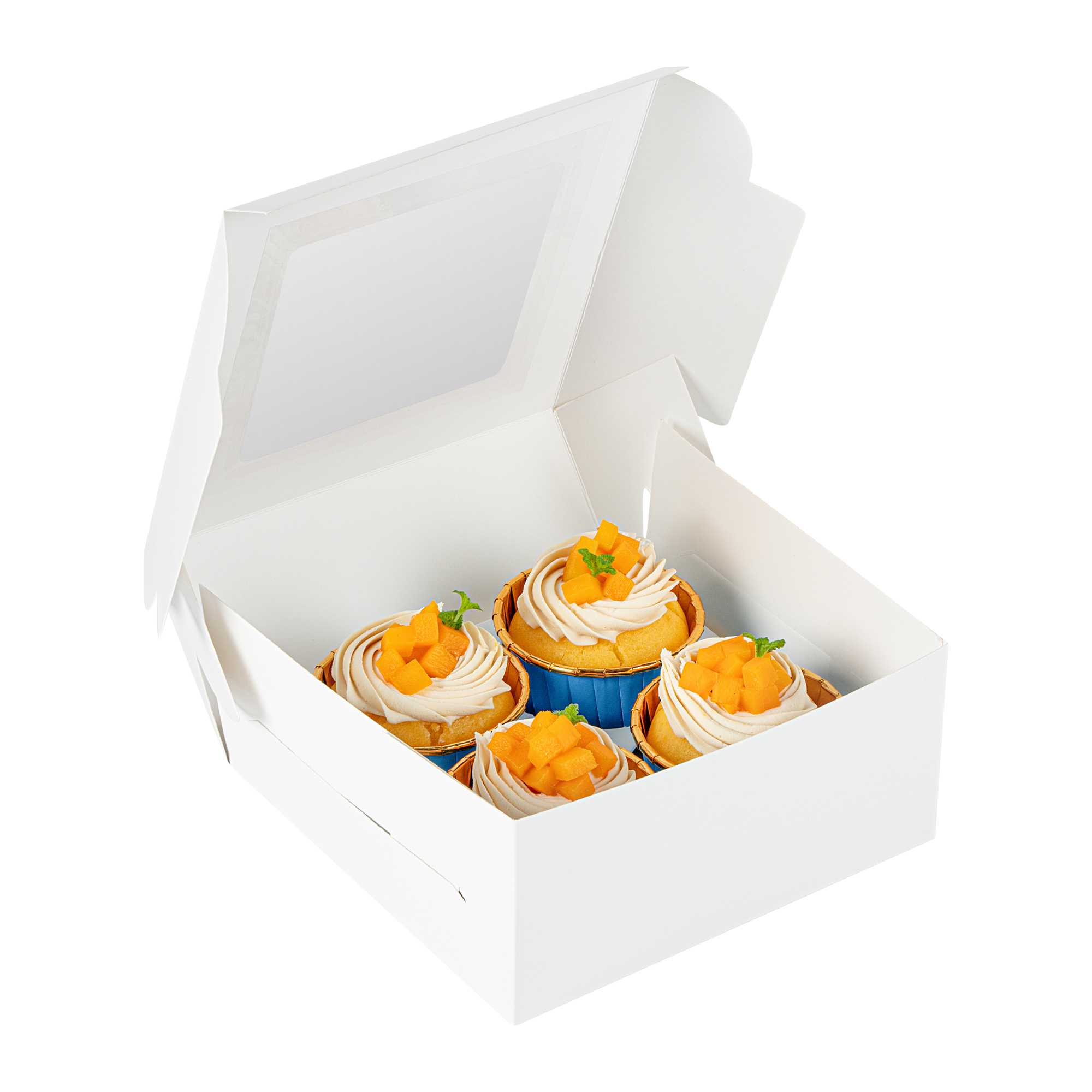Cafe Vision Square White Cupcake Window Box - Fits 4 - 6 1/4" x 6 1/4" x 3" - 100 count box
