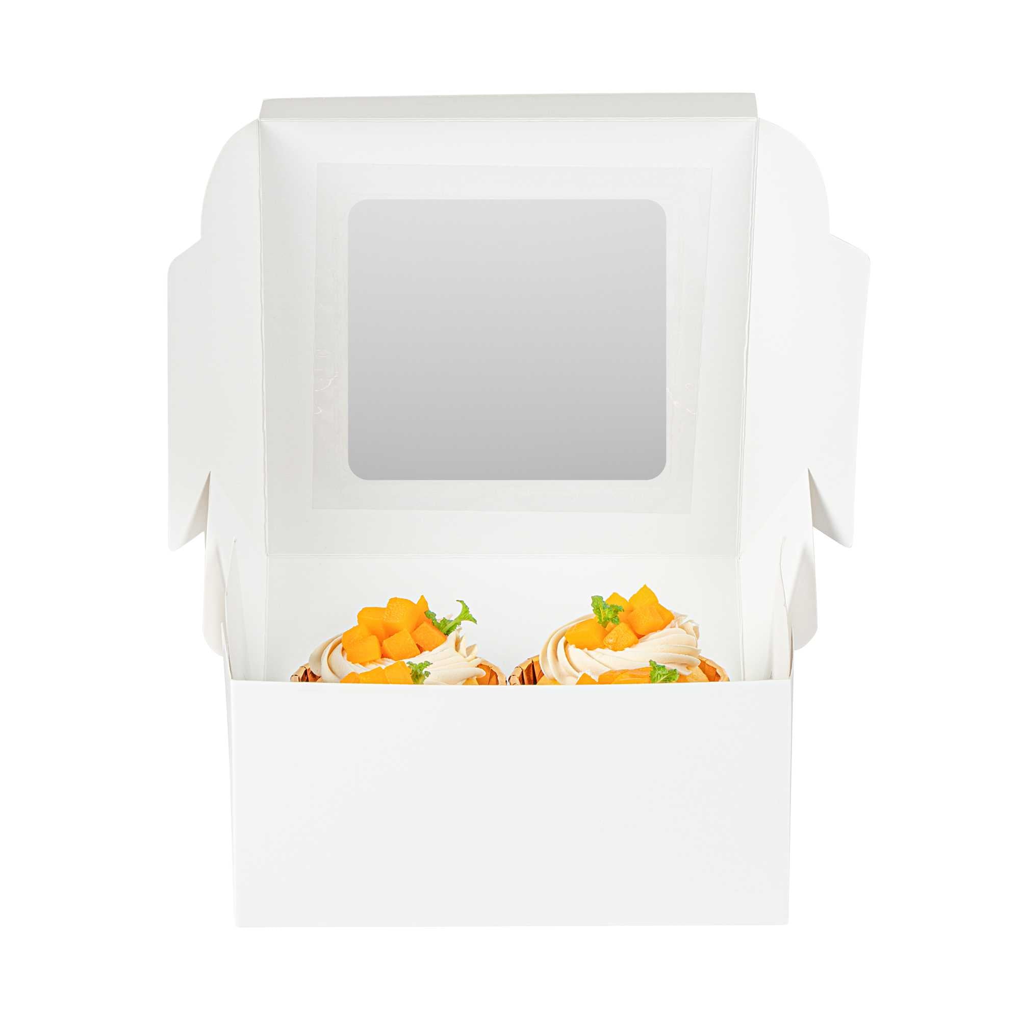 Cafe Vision Square White Cupcake Window Box - Fits 4 - 6 1/4" x 6 1/4" x 3" - 100 count box