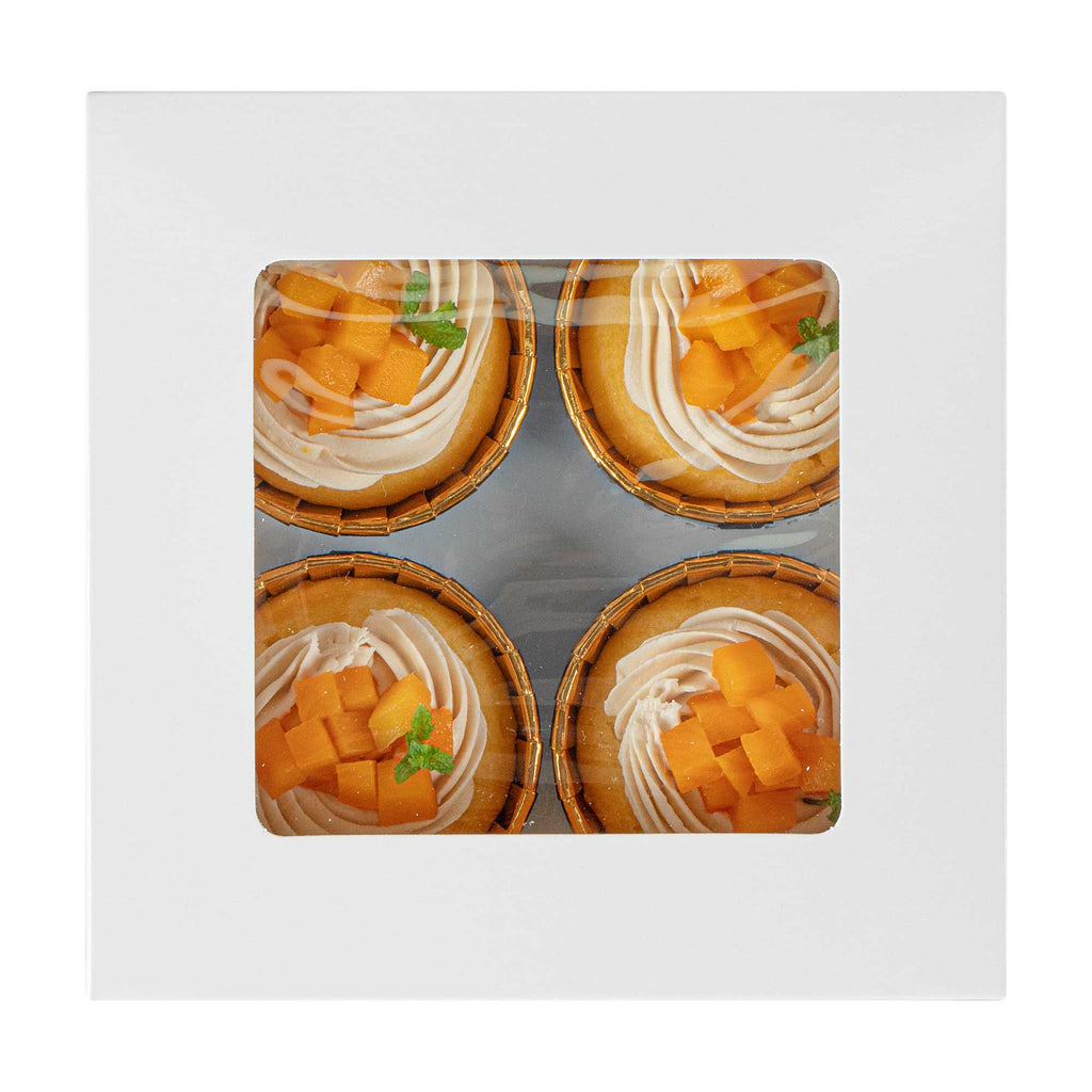Cafe Vision Square White Cupcake Window Box - Fits 4 - 6 1/4" x 6 1/4" x 3" - 100 count box
