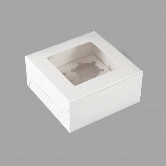Cafe Vision Square White Cupcake Window Box - Fits 4 - 6 1/4" x 6 1/4" x 3" - 100 count box