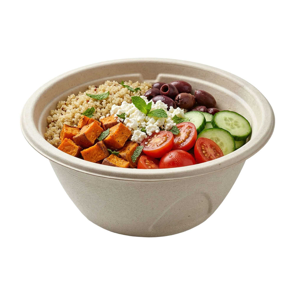 Pulp Tek 32 oz Round Natural Sugarcane / Bagasse Salad Bowl - 7" x 7" x 2 3/4" - 100 count box