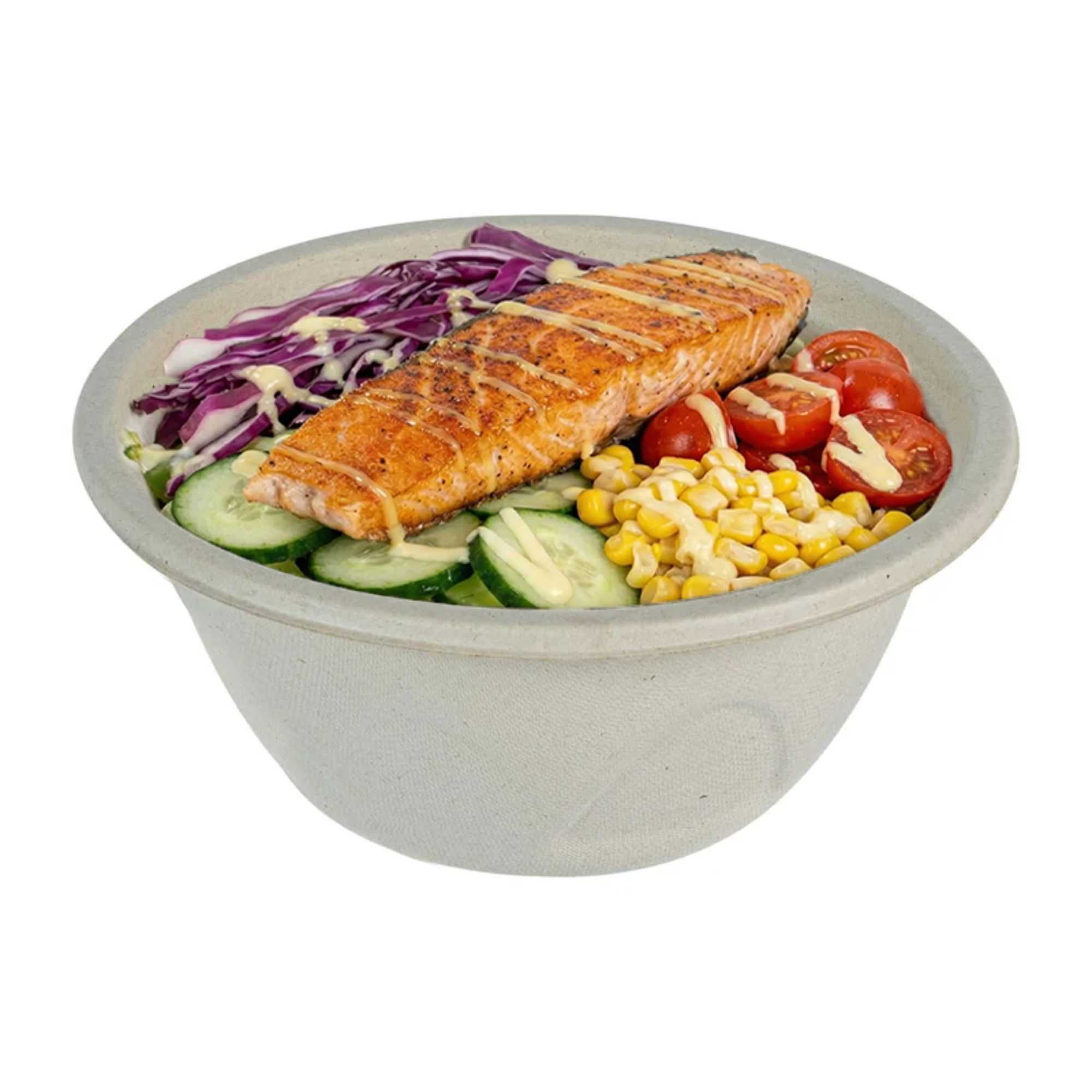 Pulp Tek 32 oz Round Natural Sugarcane / Bagasse Salad Bowl - 7" x 7" x 2 3/4" - 100 count box